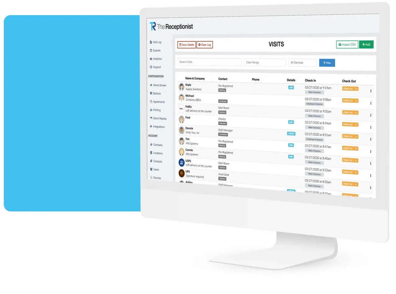 The Receptionist for iPad Visitor Management System - Admin Visit Log