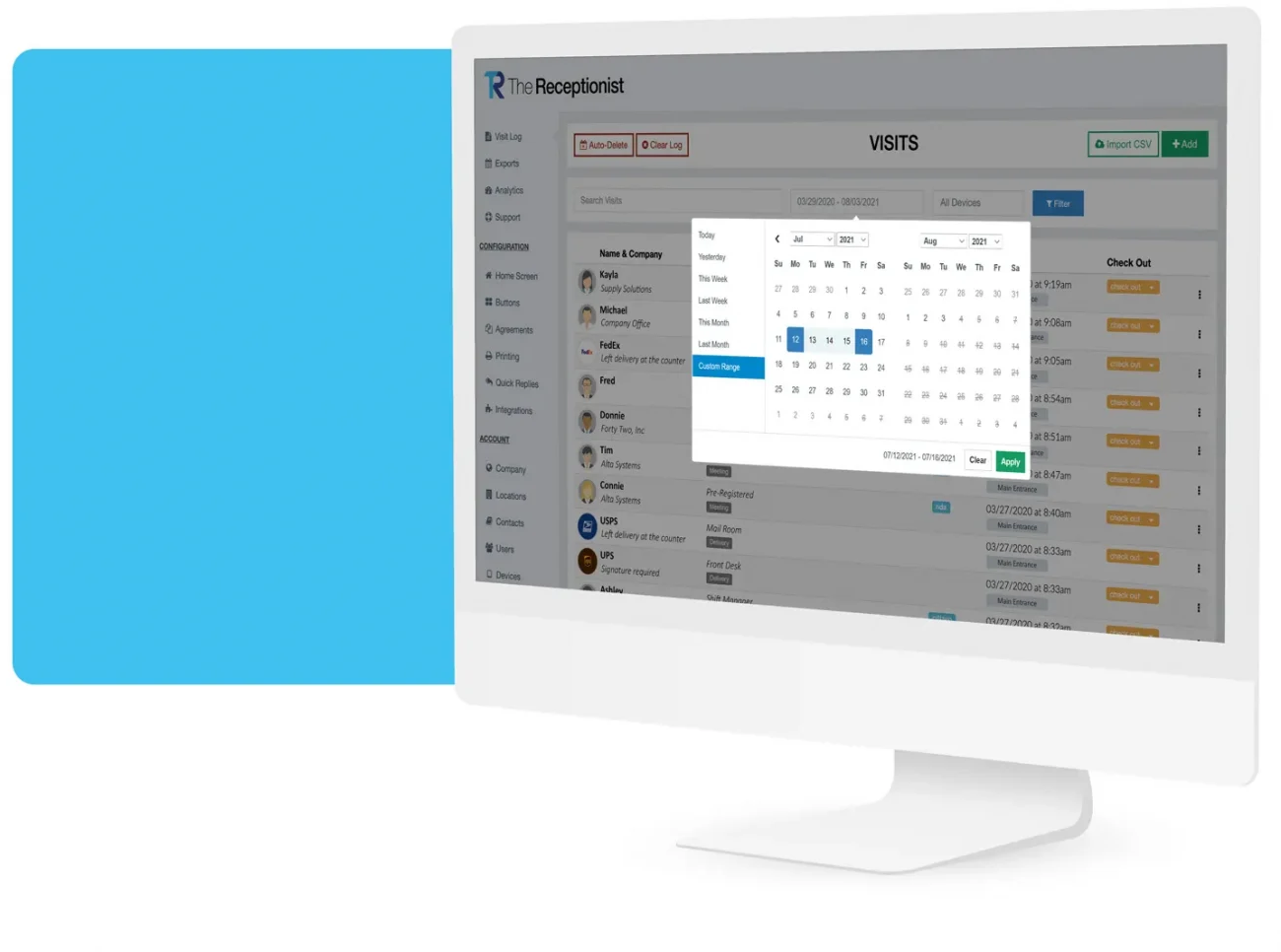 The Receptionist for iPad Visitor Management System - Admin Filter